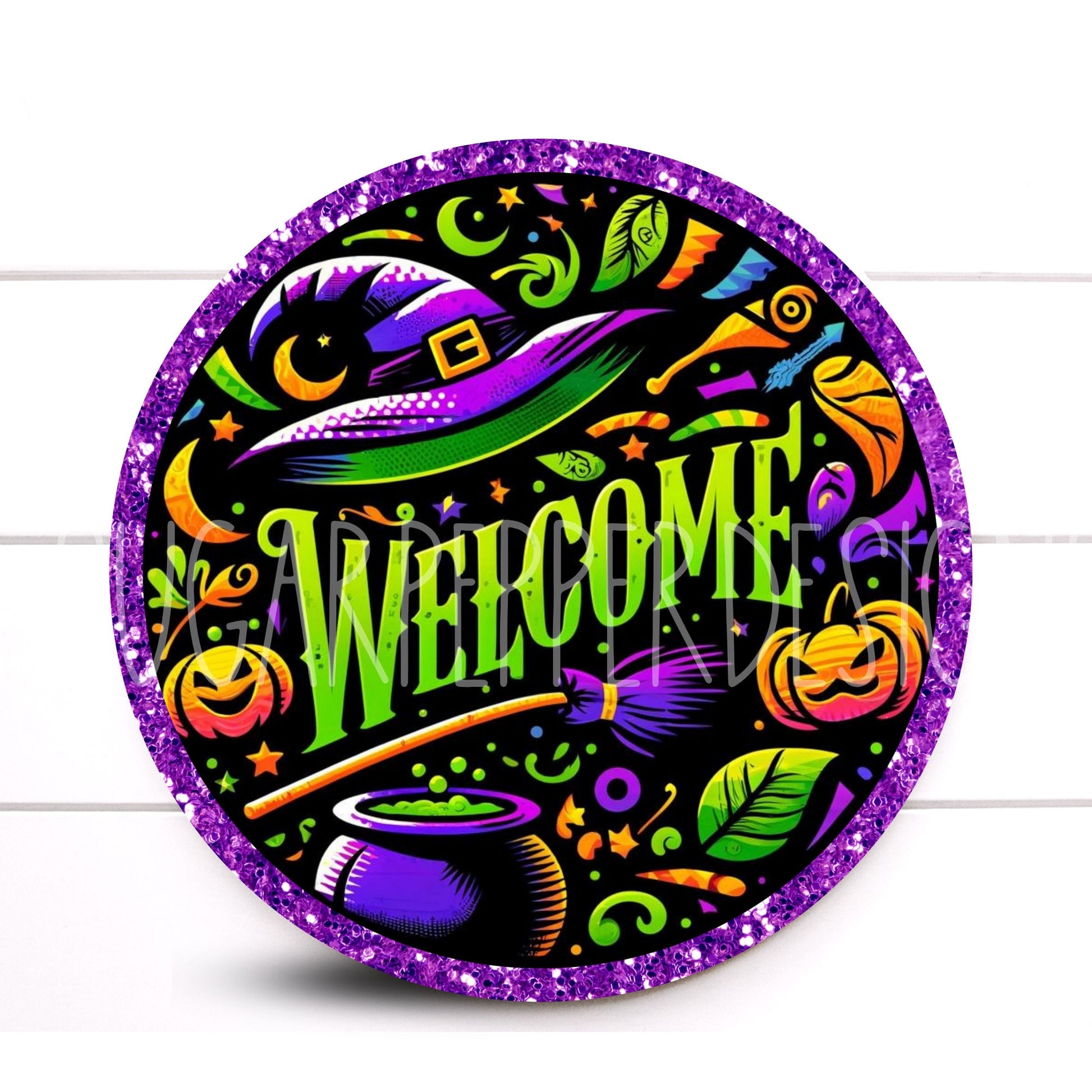 Wreath Sign, Whimsical Welcome Witch Hat Wreath Sign, Welcome Witch Harlequin Wreath Sign, Halloween Wreath Sign, Sign For Wreath