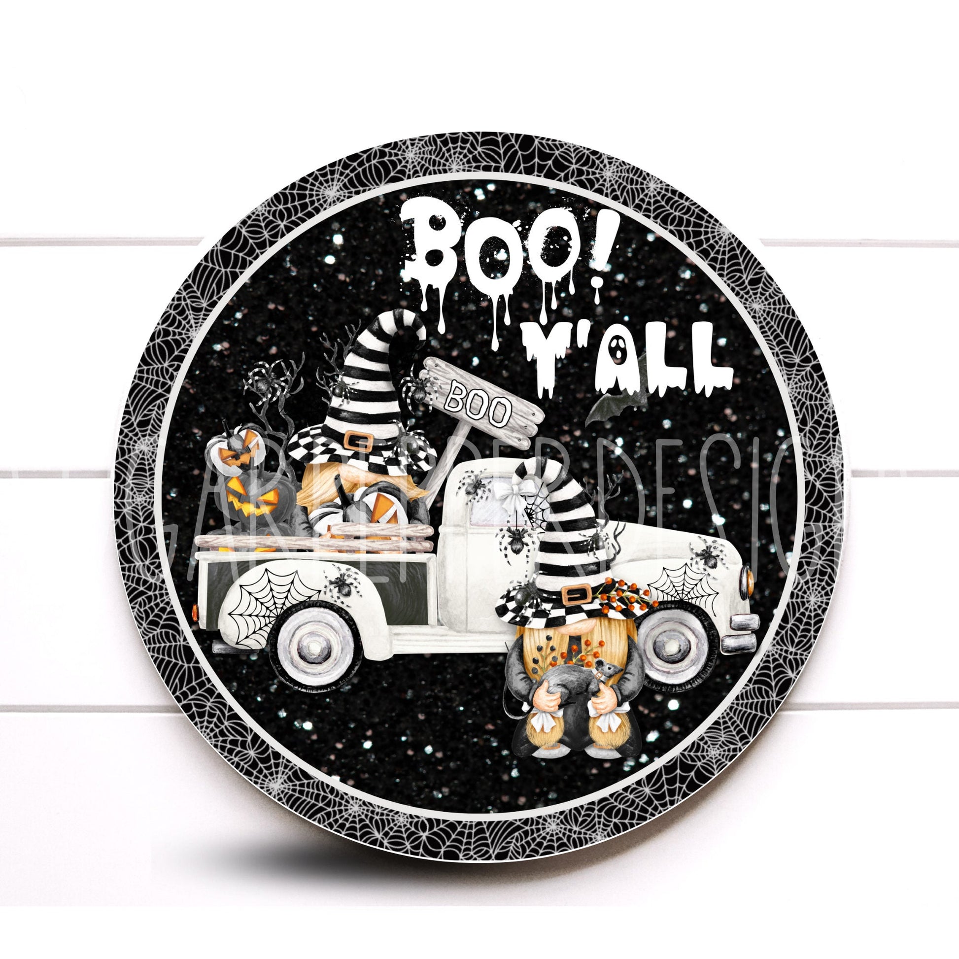 Wreath Sign, Halloween Truck Wreath Sign,Metal Wreath Sign, Sugar Pepper Designs, Door Decor, Sign For Wreath