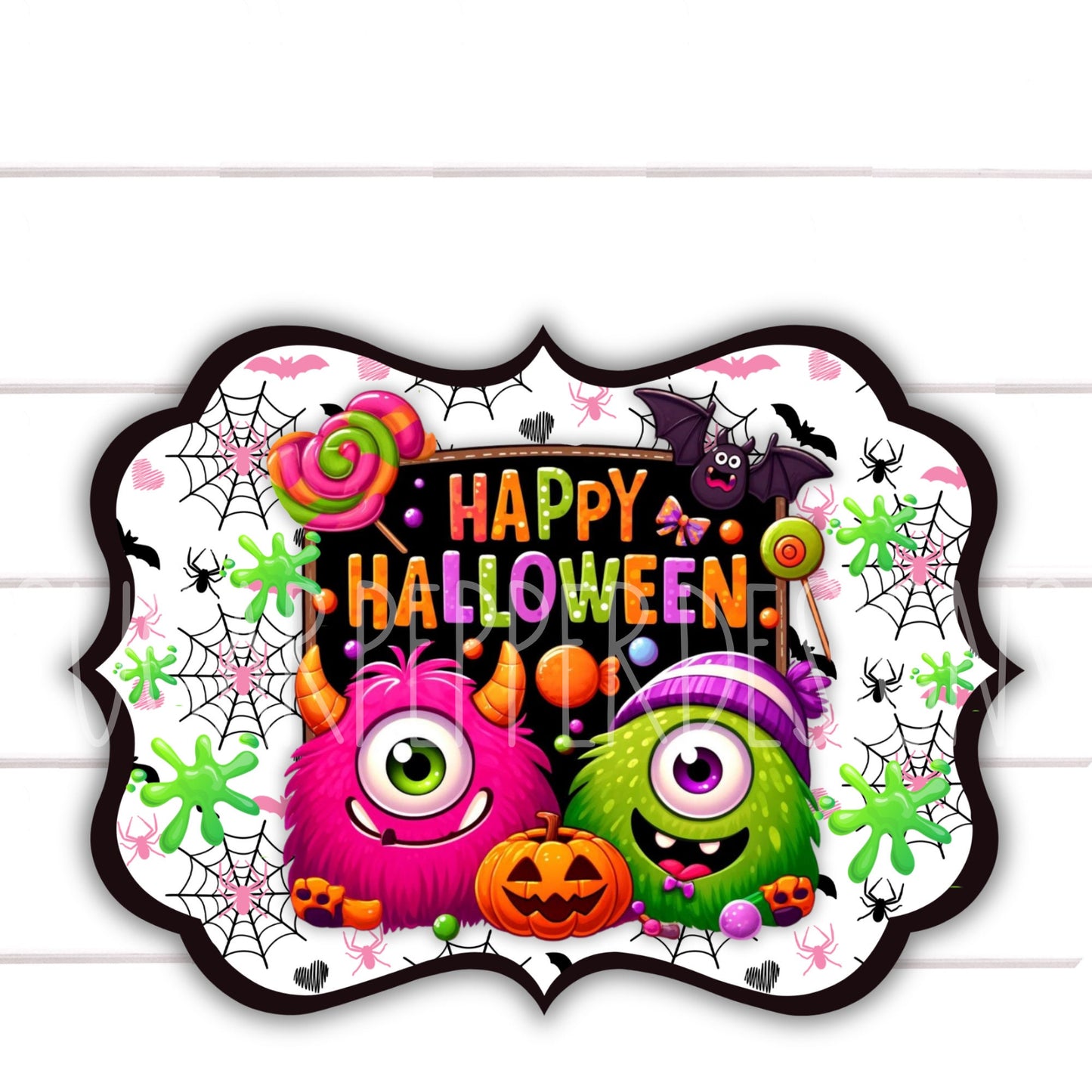 Wreath Sign, Fancy Cut Halloween Wreath Sign, One Eyed Monster Wreath Sign, Whimsical Halloween Sign, Sugar Pepper Designs, Sign For Wreath