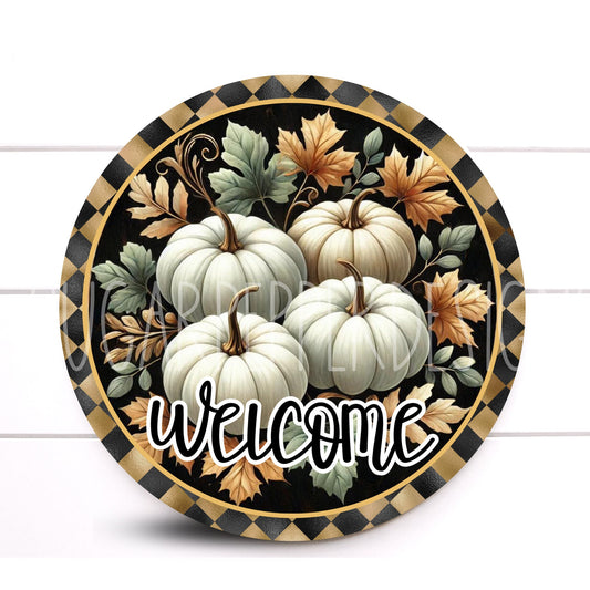 Wreath Sign, Welcome Fall Pumpkin Harlequin Wreath Sign, Fall Wreath Sign, Pumpkin Wreath Sign, Sugar Pepper Designs, Sign For Wreath