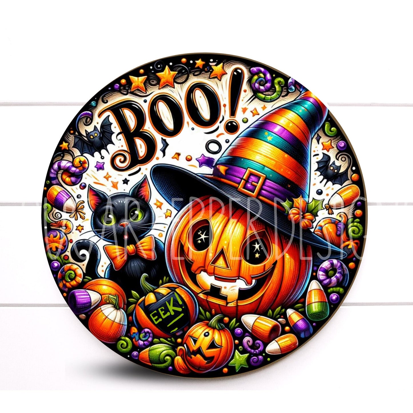 Wreath Sign, Whimsical Boo Halloween Wreath Sign, Black Cat Halloween Wreath Sign, Halloween Wreath Sign, Sign For Wreath