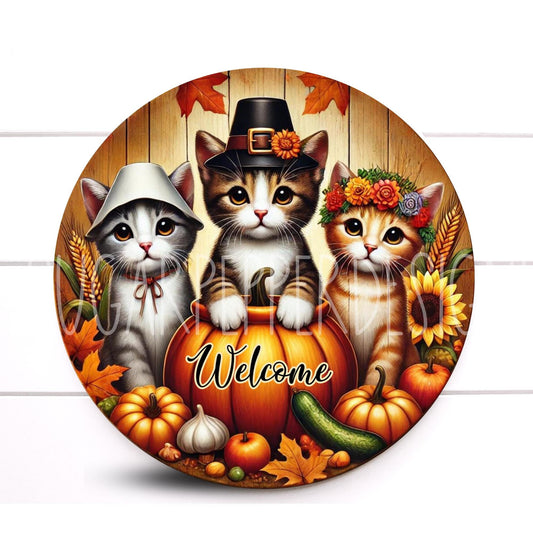 Wreath Sign, Fall Cat Round Metal Wreath Sign, Thanksgiving Sign, Sugar Pepper Designs, Sign For Wreath, Wreath Attachment, Door Decor