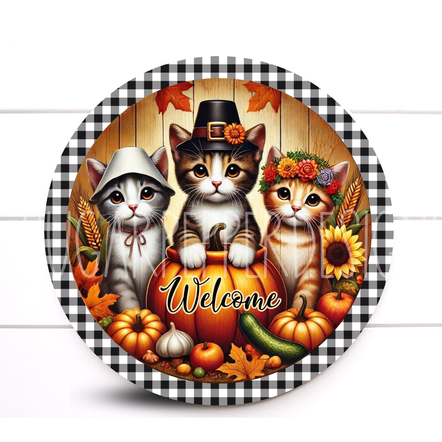 Wreath Sign, Fall Cat Round Metal Wreath Sign, Thanksgiving Sign, Sugar Pepper Designs, Sign For Wreath, Wreath Attachment, Door Decor