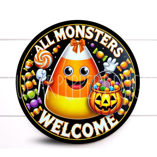 Wreath Sign, Halloween Wreath Sign, Candy Corn Monster Wreath Sign, Halloween Wreath Sign, Sign For Wreath