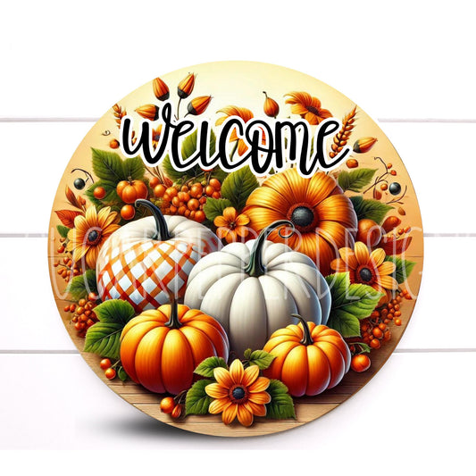 Wreath Sign, Welcome Fall Pumpkin Harlequin Wreath Sign, Fall Wreath Sign, Pumpkin Wreath Sign, Sugar Pepper Designs, Sign For Wreath