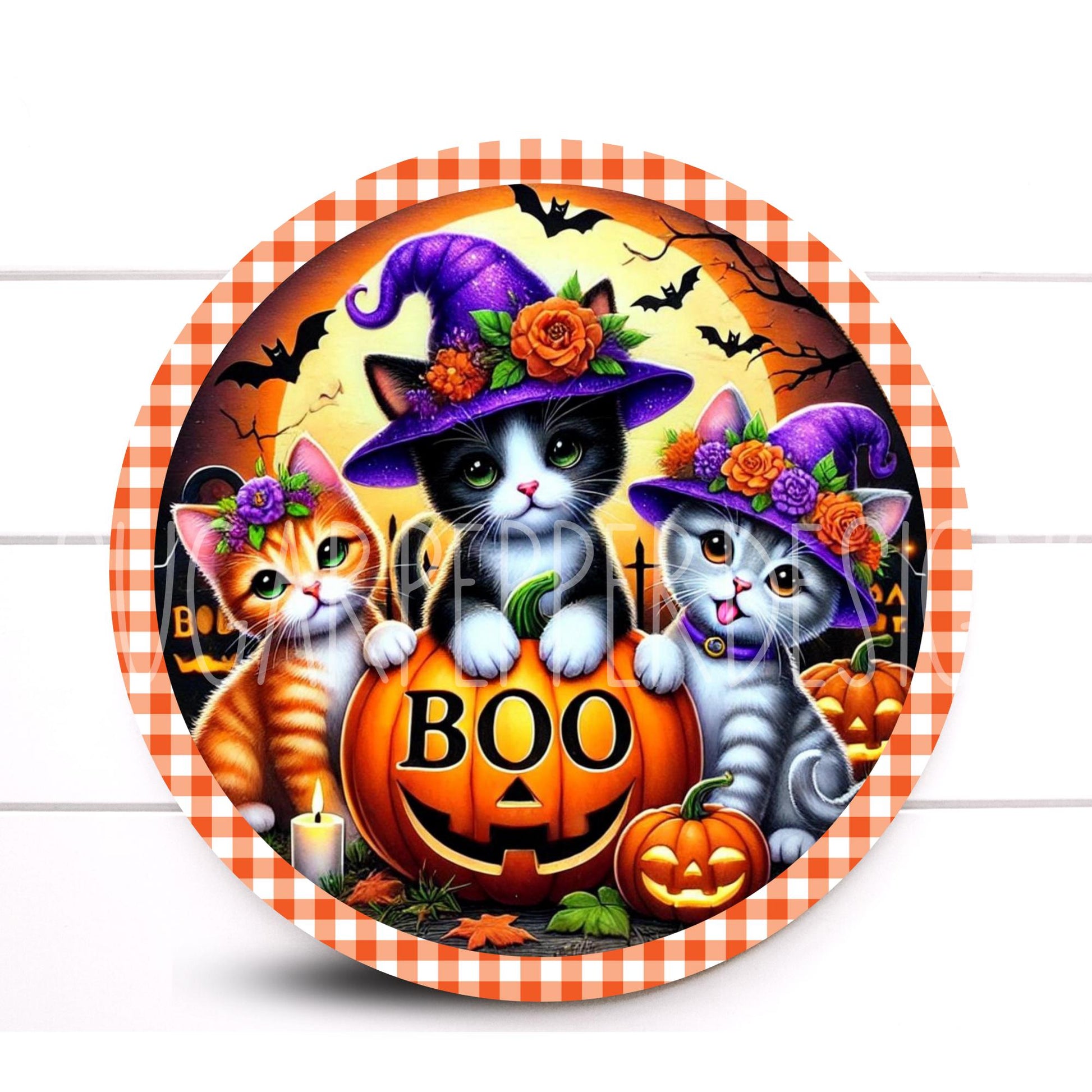 Wreath Sign, Boo Halloween Wreath Sign, Cute Cat Trio Wreath Sign, Halloween Wreath Sign, Sign For Wreath