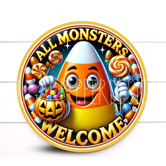 Wreath Sign, Halloween Wreath Sign, Candy Corn Monster Wreath Sign, Halloween Wreath Sign, Sign For Wreath