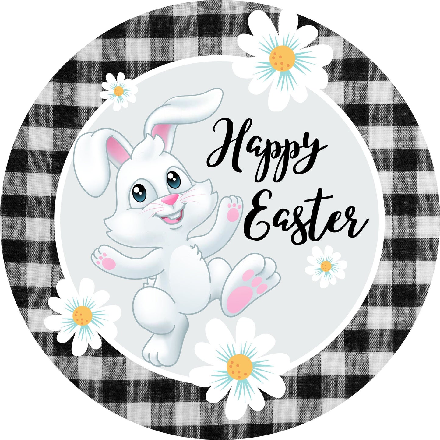 Wreath Sign, Happy Easter Bunny Daisy Wreath Sign Sugar Pepper Design Door Decor