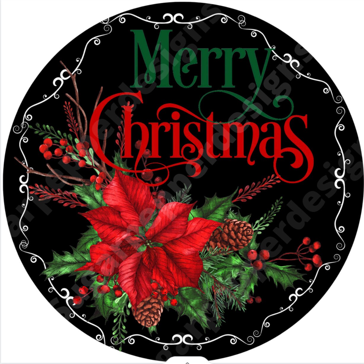 Merry Christmas Wreath Sign, Round Metal Sign, Chhose your size, Sugar Pepper Designs, Signs For Wreaths