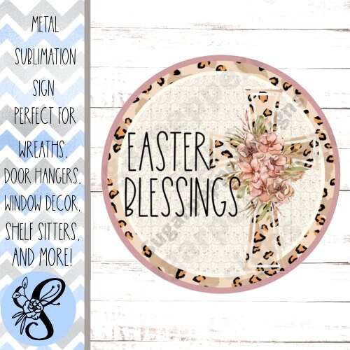 Round Wreath Sign, Easter Blessings Wreath Sign, Cross Wreath Sign, Christian Wreath Sign, Religious Wreath Sign, Sugar Pepper Designs