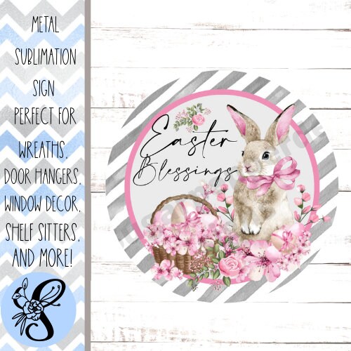 Round Wreath Sign, Easter Blessings Wreath Sign, Bunny Wreath Sign, Christian Wreath Sign, Religious Wreath Sign, Sign For Wreath