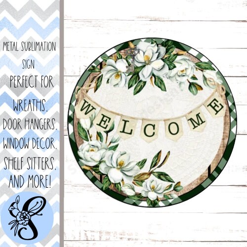 Wreath Sign, Magnolia Welcome Round Everyday Wreath Sign, Sugar Pepper Designs, Sign For Wreath, Door Decor