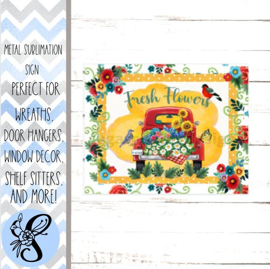 Wreath Sign, Truck Wreath Sign, Summer Wreath Sign Sugar Pepper Design Door Decor