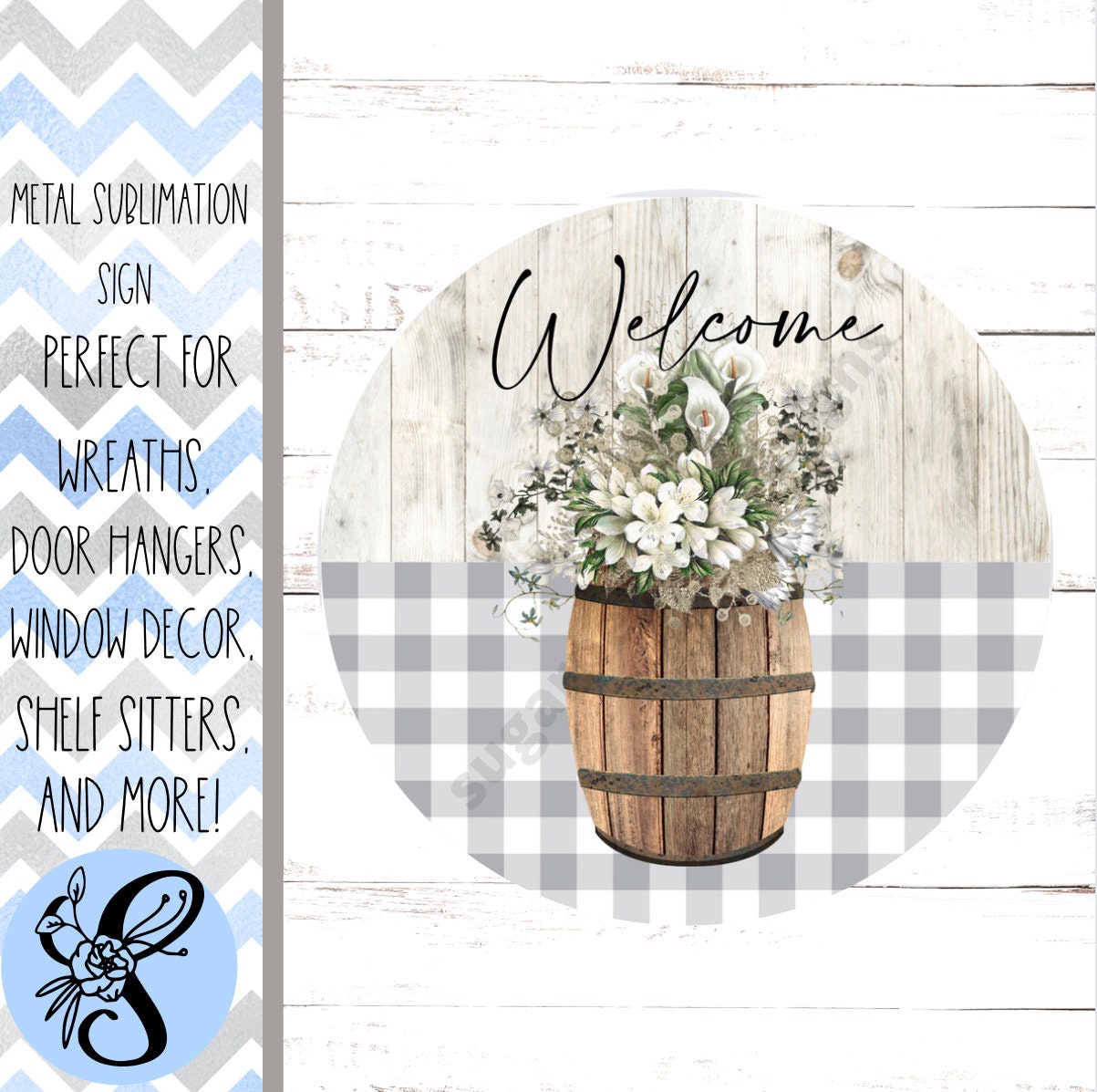 Wreath Sign, Round Welcome Floral Everyday Wreath Sign, Sugar Pepper Designs, Sign For Wreath, Door Decor