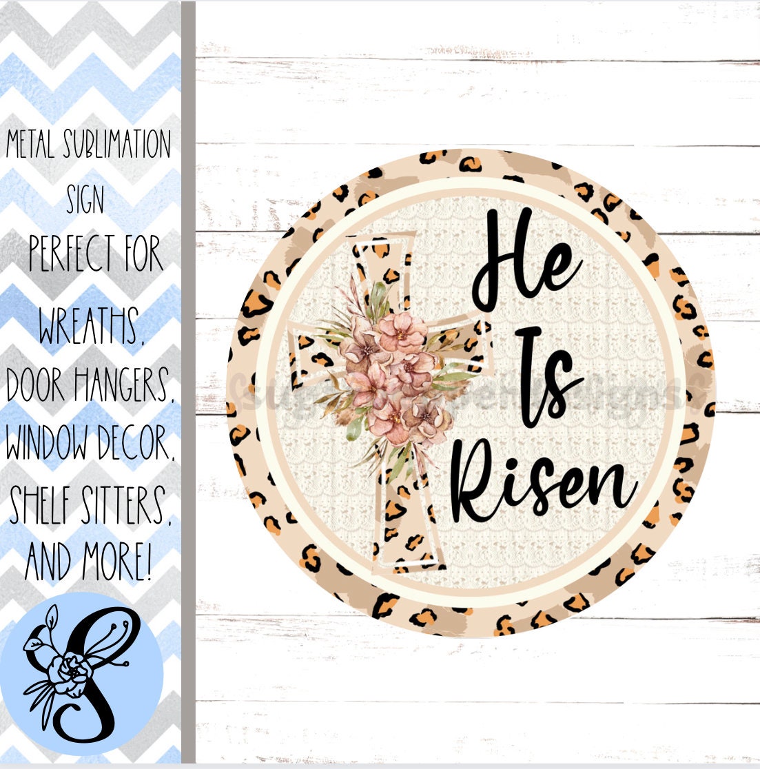 He Is Risen Wreath Sign, Cross Wreath Sign, Christian Wreath Sign, Religious Wreath Sign, Sugar Pepper Designs, Sign For Wreath