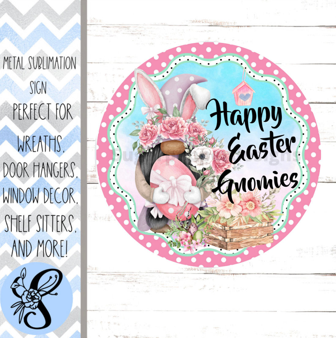 Wreath Sign, Round Wreath Sign, Easter Wreath Sign, Bunny Wreath Sign, Happy Easter Gnomies, Wreath Sign, Sign For Wreath