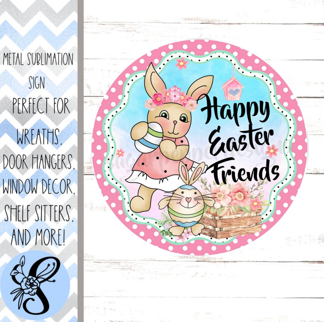 Wreath Sign, Round Wreath Sign, Easter Wreath Sign, Bunny Wreath Sign, Happy Easter Friends, Wreath Sign, Sign For Wreath