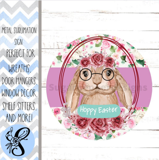 Wreath Sign, Round Wreath Sign, Easter Wreath Sign, Bunny with Glasses, Sugar Pepper Designs, Sign For Wreath