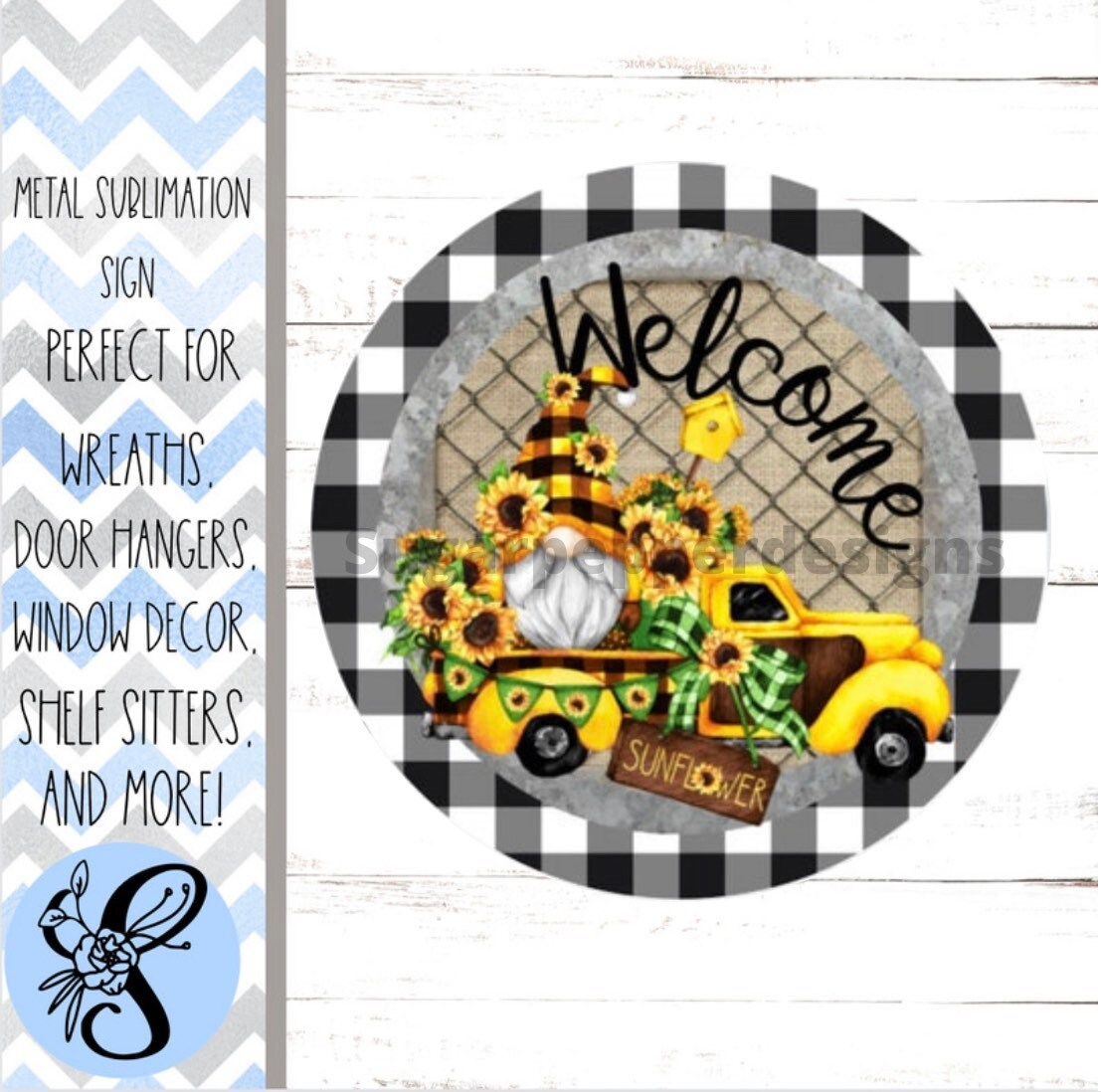 Wreath Sign, Sunflower Chicken Wire Truck Wreath Sign Sugar Pepper Design Door Decor Sign For Wreath