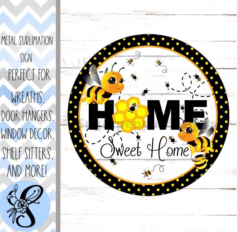 Wreath Sign, Home Sweet Home Round Bumblebee Wreath Sign, Bee Wreath Sign, Sugar Pepper Designs, Sign For Wreath, Door Decor