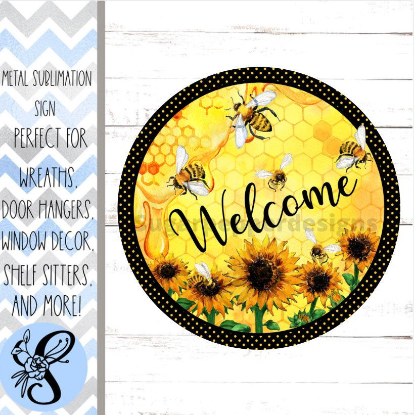 Wreath Sign, Welcome Sunflower Bee Everyday Round Wreath Sign, Sugar Pepper Designs, Sign For Wreath, Door Decor