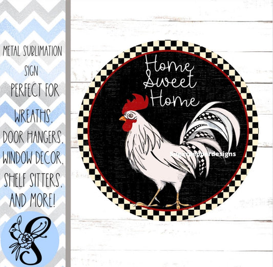 Wreath Sign, Chicken Wreath Sogn, Rooster Sign, Round Metal Sign, Sugar Pepper Designs, Door Decor