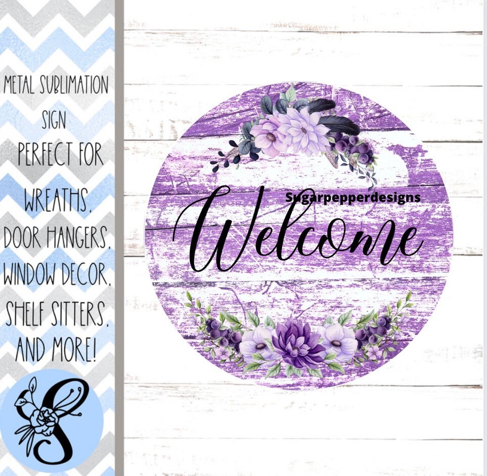 Wreath Sign, Wreath Sign, Welcome Wreath Sign, Purple Floral Wreath Sign, Sugar Pepper Designs, Sign For Wreath, Door Decor