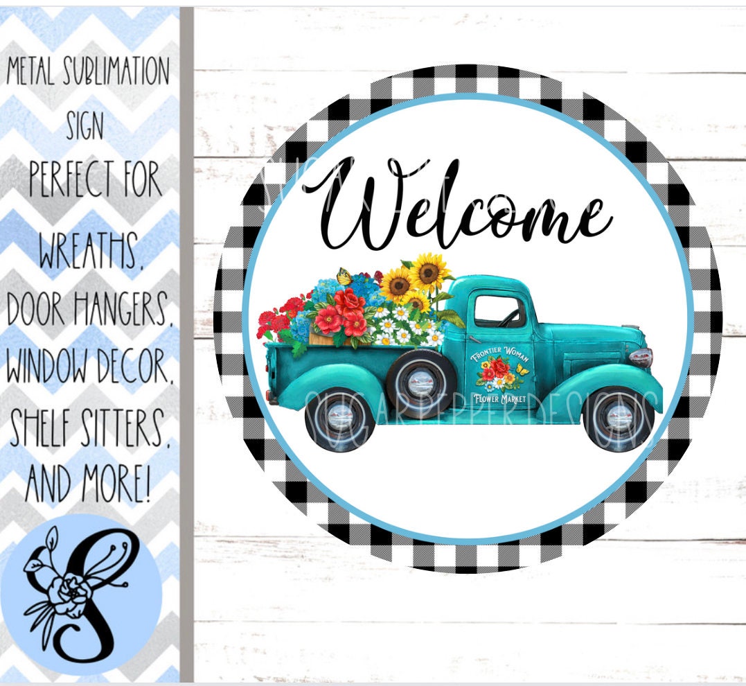 Wreath Sign, Blue Truck Round Wreath Sign, Everyday Wreath Sign,Sugar Pepper Designs, Sign For Wreath, Door Decor