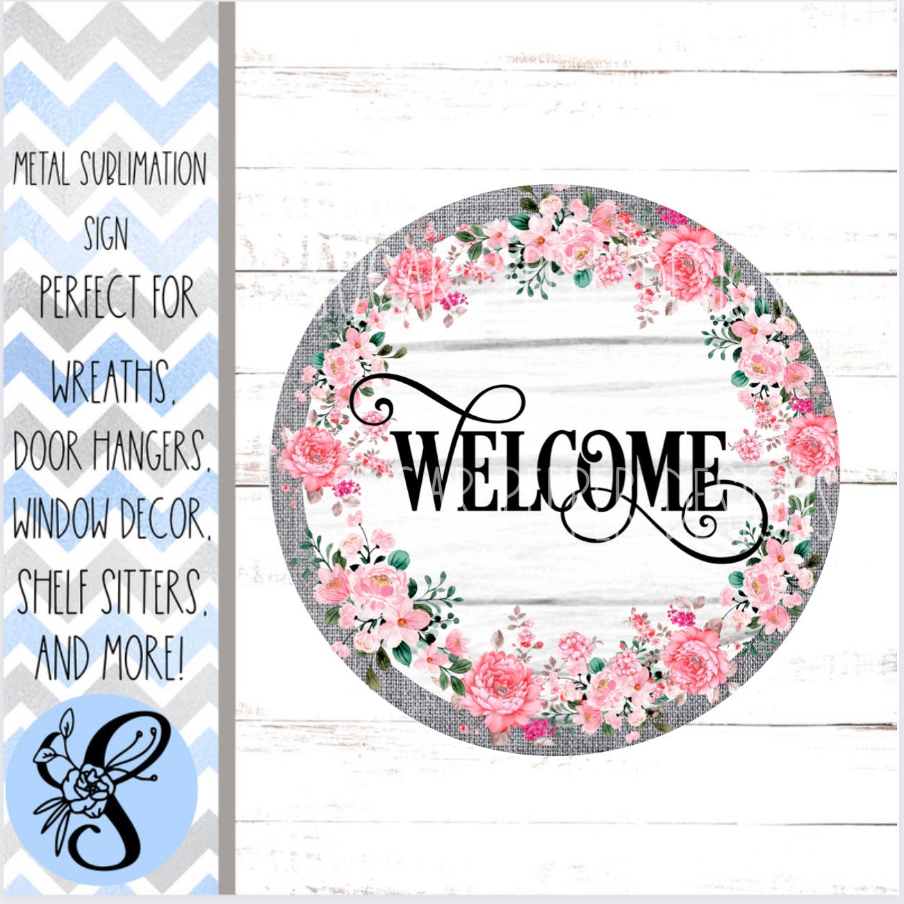 Wreath Sign, Round Welcome Everyday Wreath Sign, Floral Wreath Sign, Sugar Pepper Designs, Sign For Wreath, Door Decor