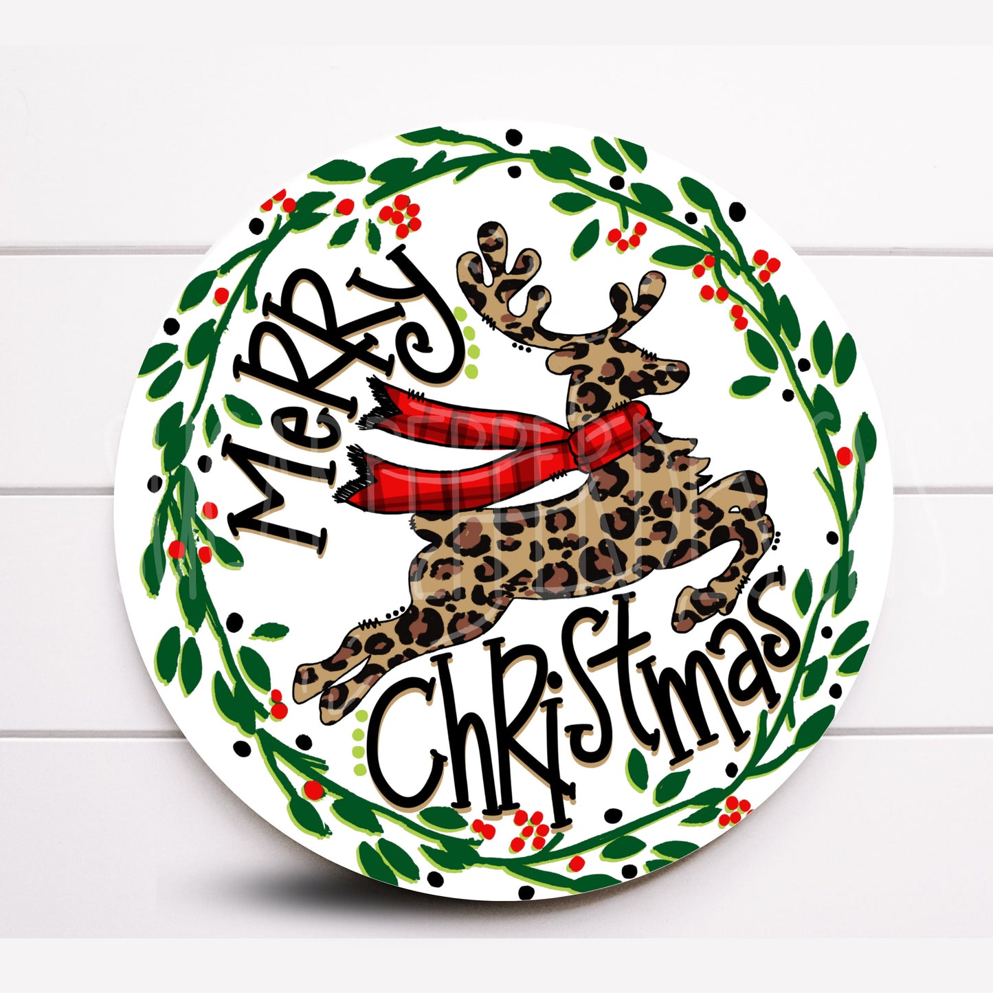 Wreath Sign, Christmas Wreath Sign, Leopard Reindeer Wreath Sign, Sugar Pepper Designs, Sign For Wreath,Door Decor