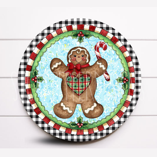 Wreath Sign, Gingerbread Wreath Sign, Christmas Candy Wreath Sign, Round Metal Sign, Choose Your Size Sign, Christmas Supplies