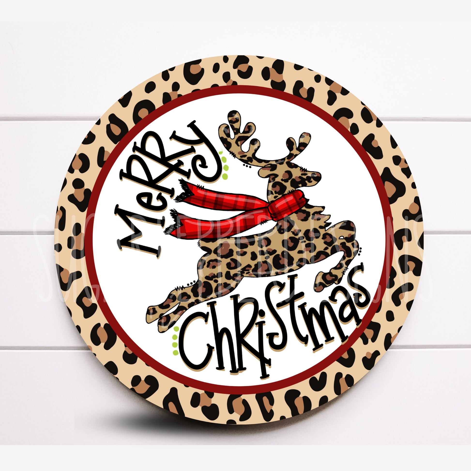 Wreath Sign, Merry Christmas Reindeer Wreath Sign, Leopard Reindeer Wreath Sign, Sugar Pepper Designs, Sign For Wreath, Door Decor