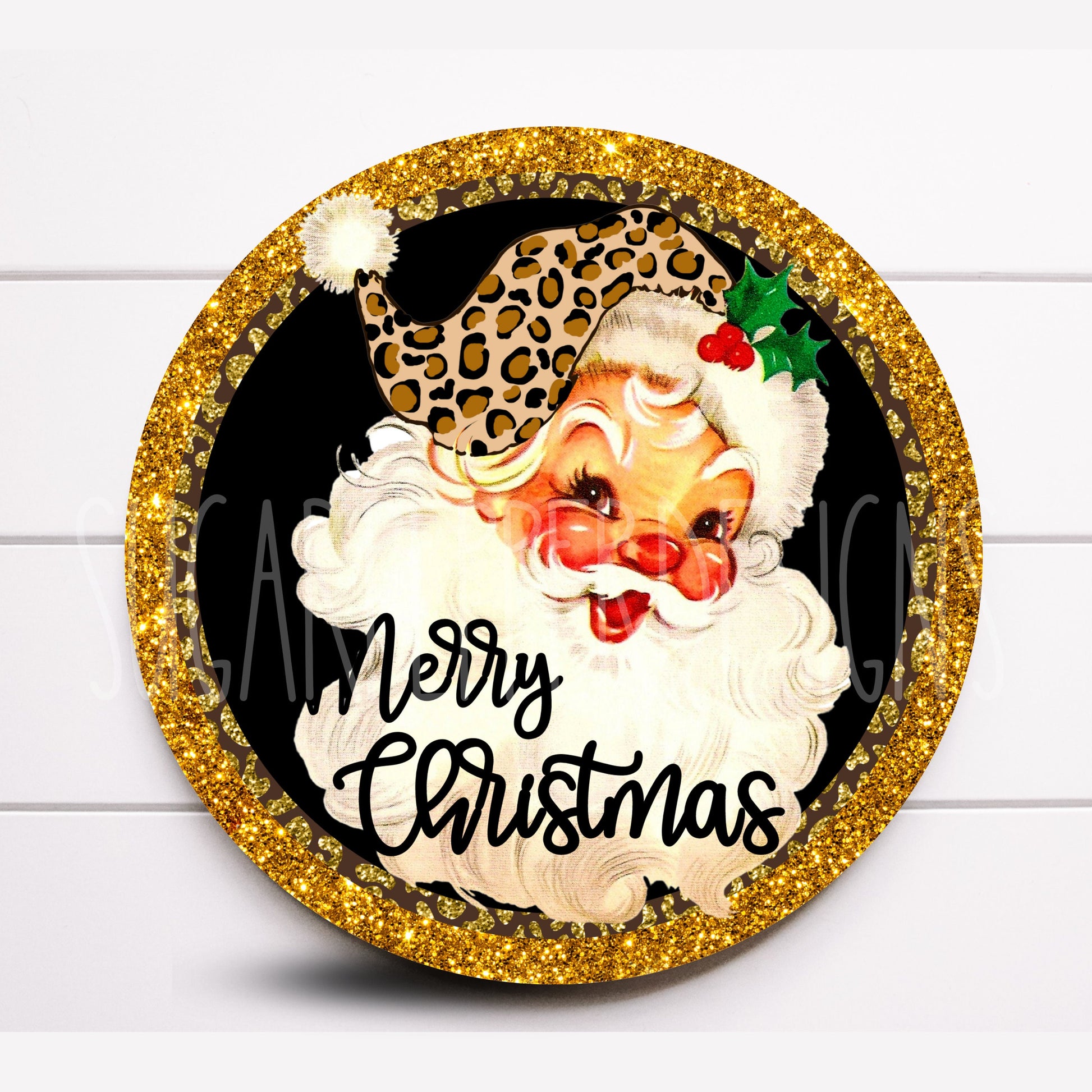 Wreath Sign, Leopard Santa Claus Wreath Sign, Christmas Wreath Sign, Christmas Supplies, Sign For Wreath, Sugar Pepper Designs