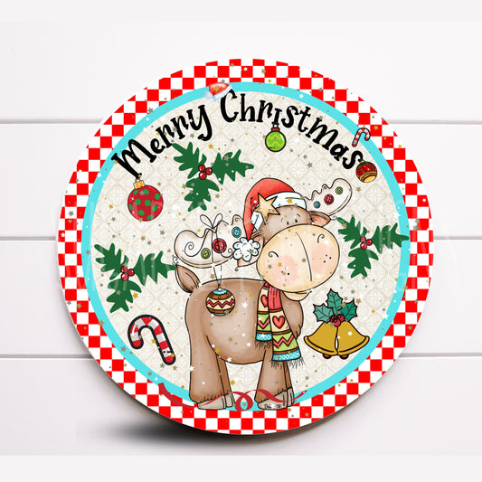 Wreath Sign, Merry Christmas Moose Wreath Sign, Sugar Pepper Designs Sign For Wreath Door Décor