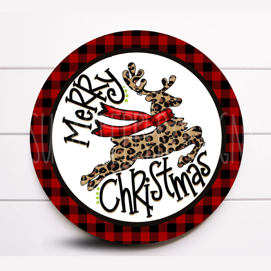 Wreath Sign, Christmas Wreath Sign, Leopard Reindeer Wreath Sign, Sugar Pepper Designs, Sign For Wreath, Lumberjack Red and Black Pattern