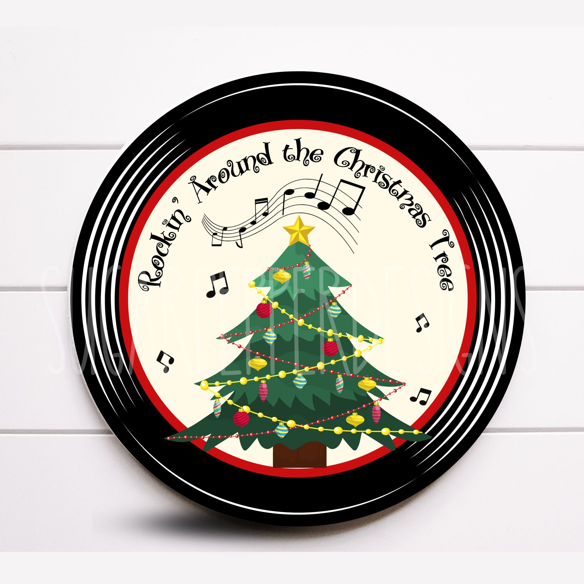 Wreath Sign, Rockin’ Around the Christmas Tree Wreath Sign, Round Metal Sign, Choose your size, Sugar Pepper Designs, Sign For Wreath