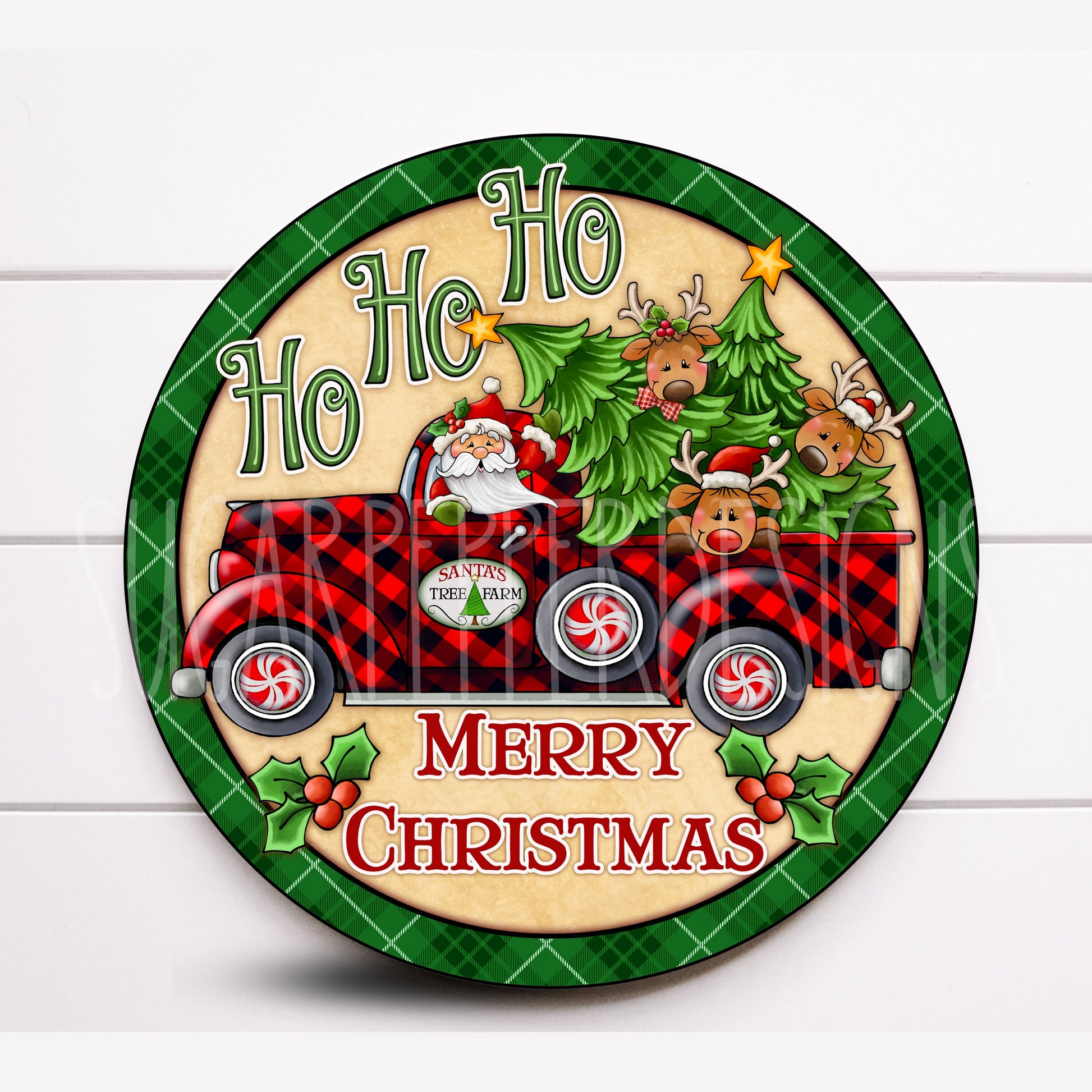 Hohoho Wreath Sign, Christmas Truck Wreath Sign, Sugar Pepper Designs, Sign For Wreath, Door Decor, Ho Ho Ho Wreath Sign