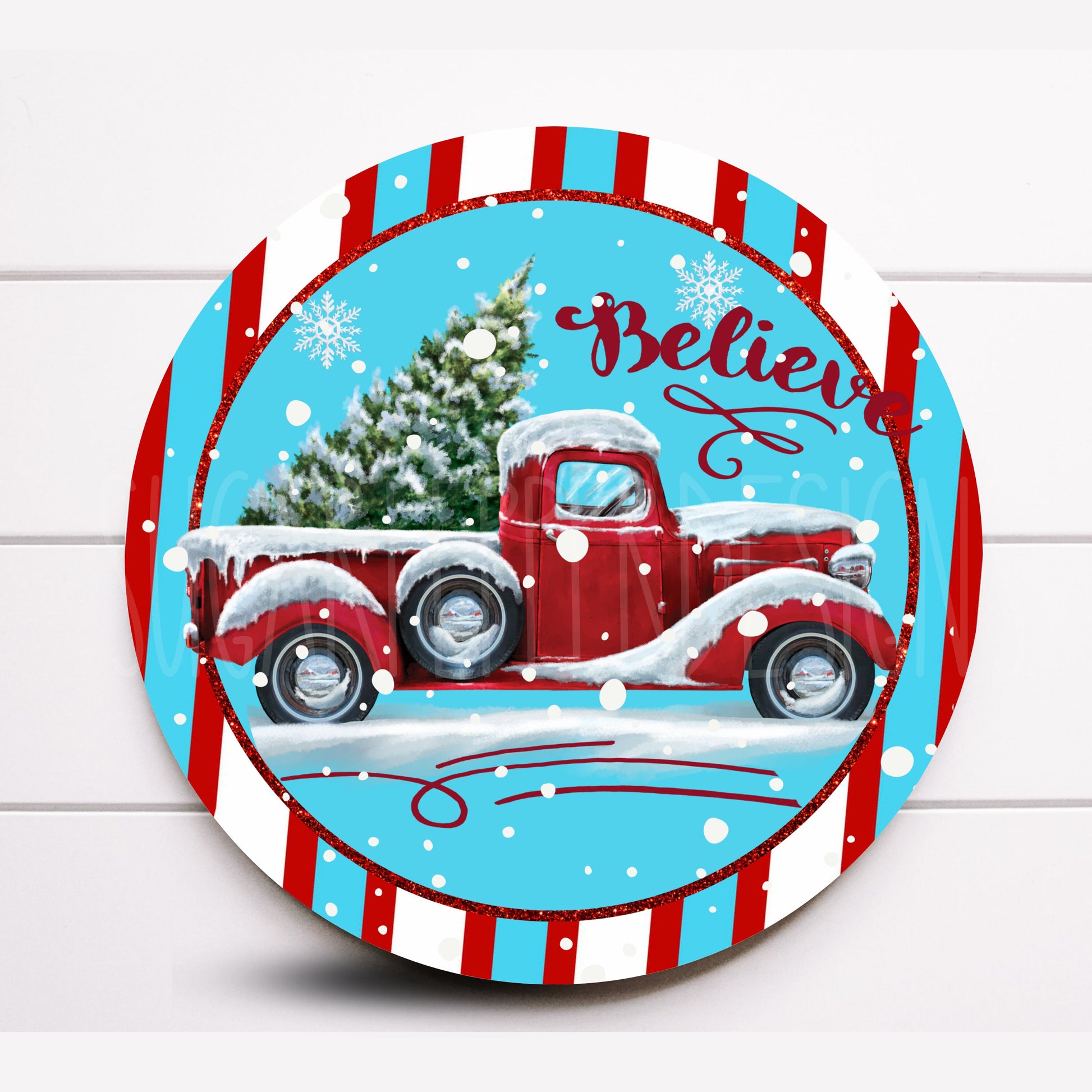 Wreath Sign, Christmas Truck Wreath Sign, Christmas Wreath Sign, Metal Wreath Sign, Sugar Pepper Designs, Sign For Wreath,