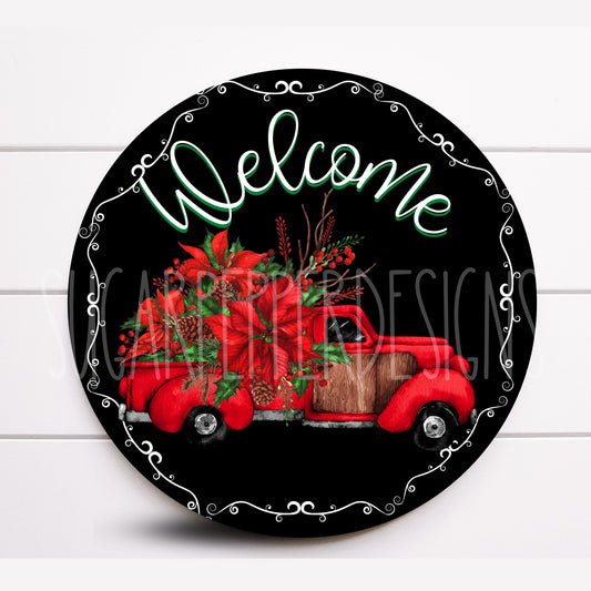 Wreath Sign, Christmas Truck Wreath Sign, Poinsettia Christmas Wreath Sign, Metal Wreath Sign, Sugar Pepper Designs, Sign For Wreath,