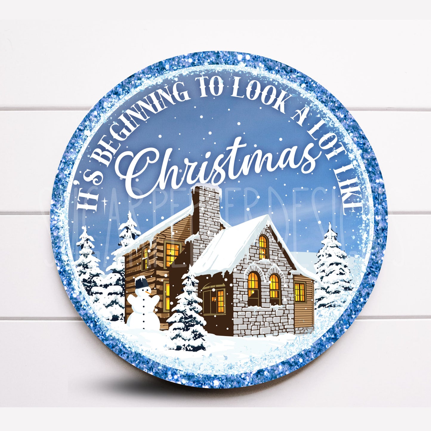 Wreath Sign, It’s Beginning To Look A Lot Like Christmas Round Metal Wreath Sign, Sugar Pepper Designs, Sign For Wreath