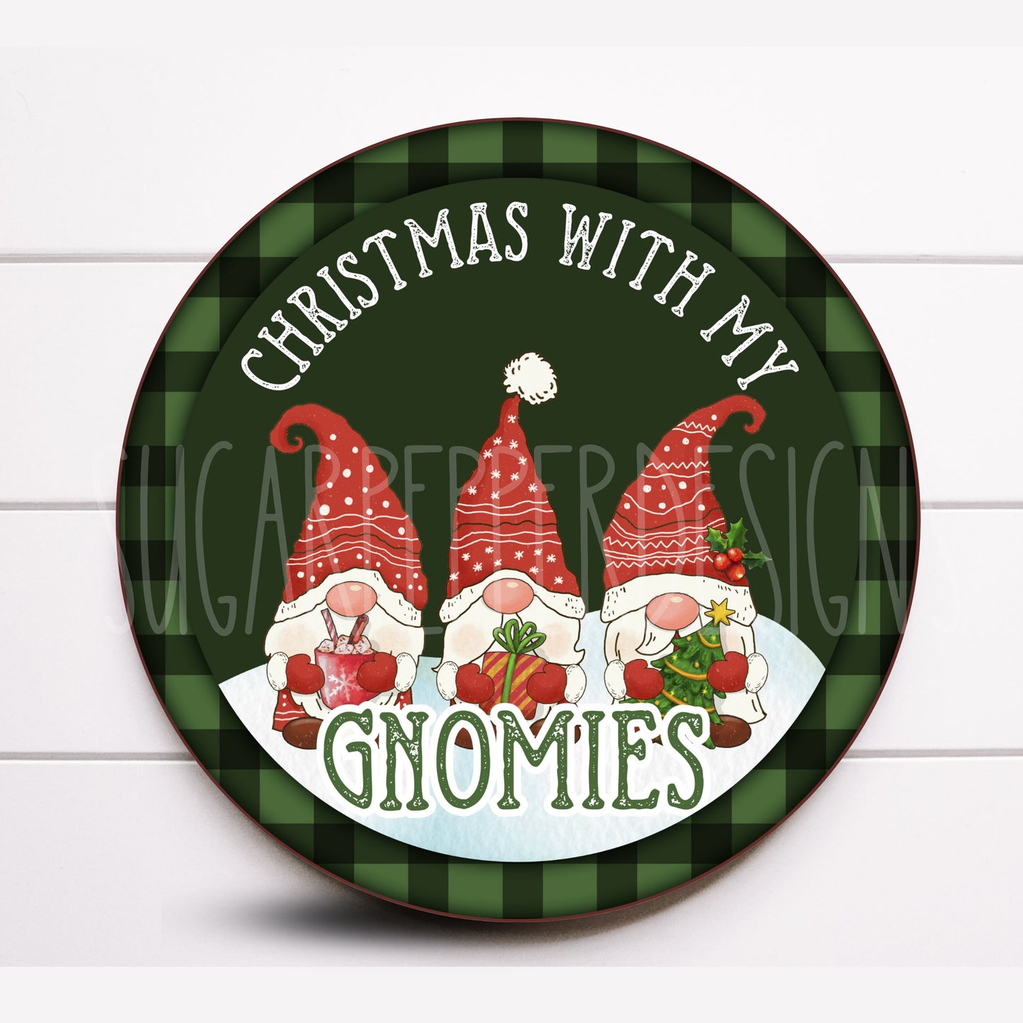 Wreath Sign, Merry Christmas With My Gnomies Round Metal Wreath Sign, Christmas Wreath Sign, Signs For Wreath Making