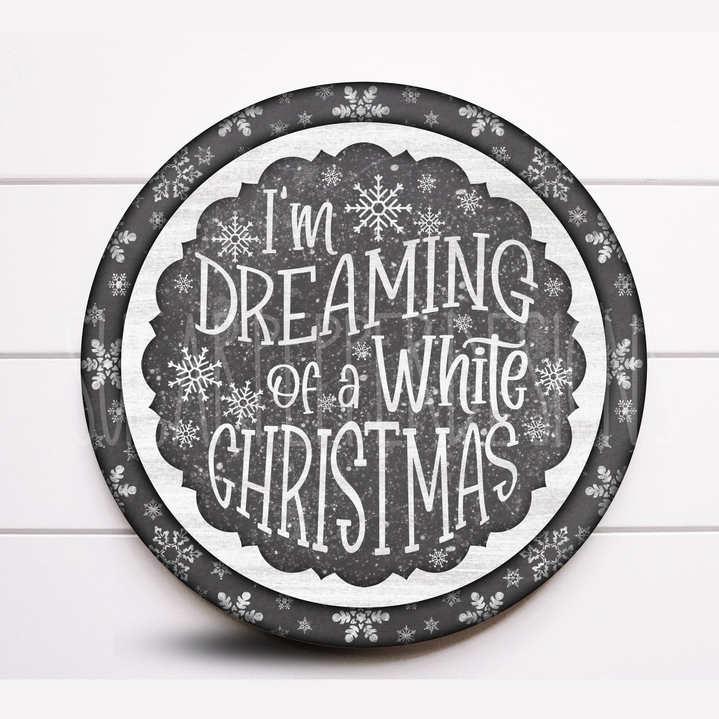 Wreath Sign, Merry Christmas Sign, Monochrome Black White and Grey Christmas Wreath Sign, Sugar Pepper Designs, Sign For Wreath