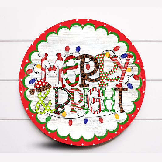 Wreath Sign, Merry and Bright Round Metal Christmas Round Metal Sign, Sugar Pepper Designs, Sign For Wreath, Choose Your Size