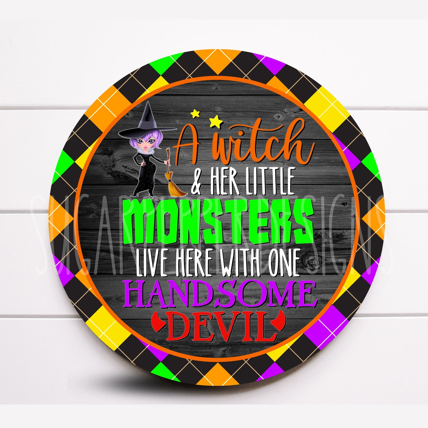 Wreath Sign, Round Halloween Wreath Sign, Witch Wreath Sign, Halloween Supplies, Sign For Wreath, Sugar Pepper Designs