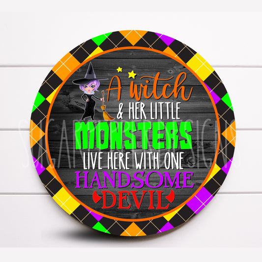 Wreath Sign, Round Halloween Wreath Sign, Witch Wreath Sign, Halloween Supplies, Sign For Wreath, Sugar Pepper Designs