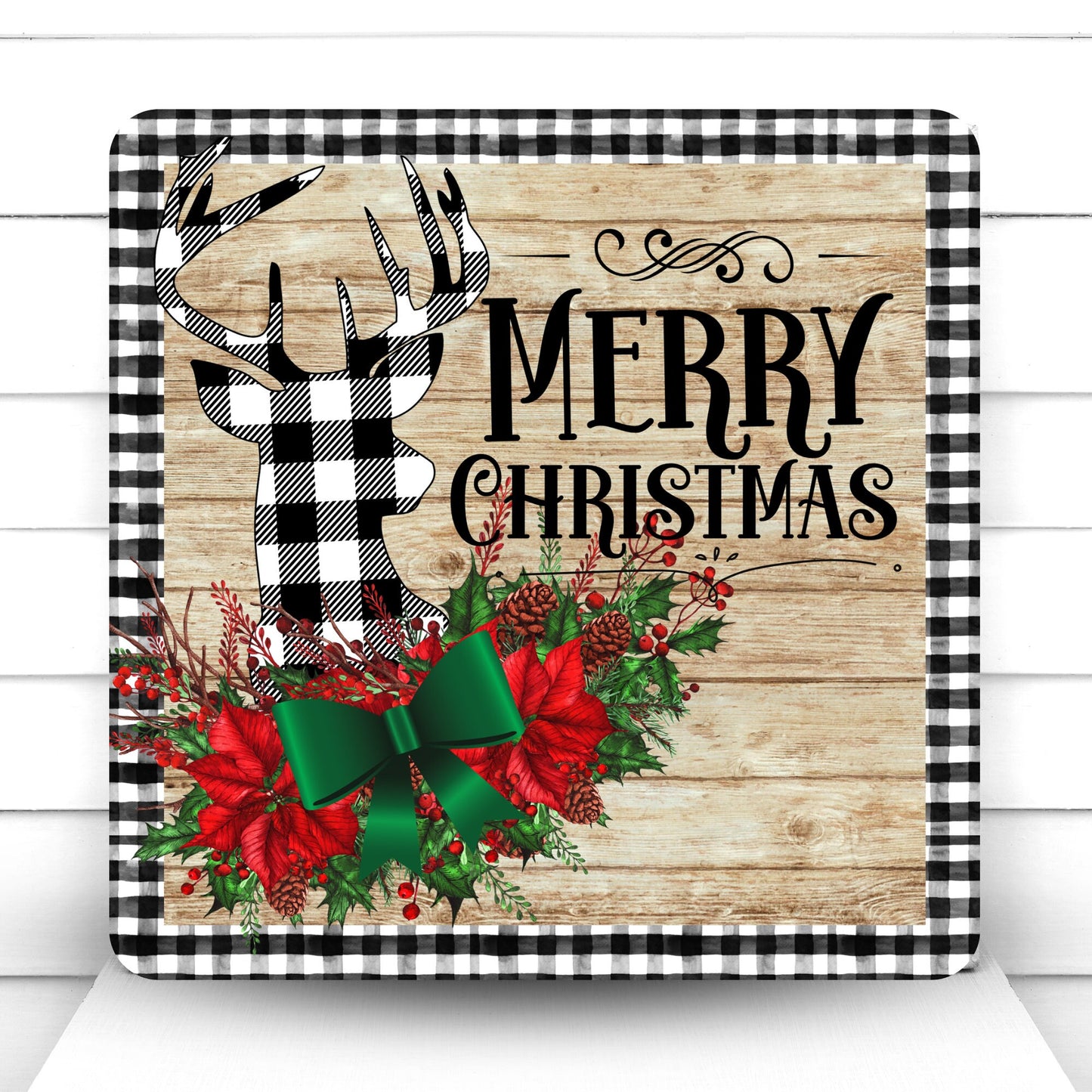 Wreath Sign, Merry Christmas Rustic Deer Wreath Sign, Christmas Wreath Sign, Woodland Deer Sign, Sign For Wreath, Sugar Pepper Designs