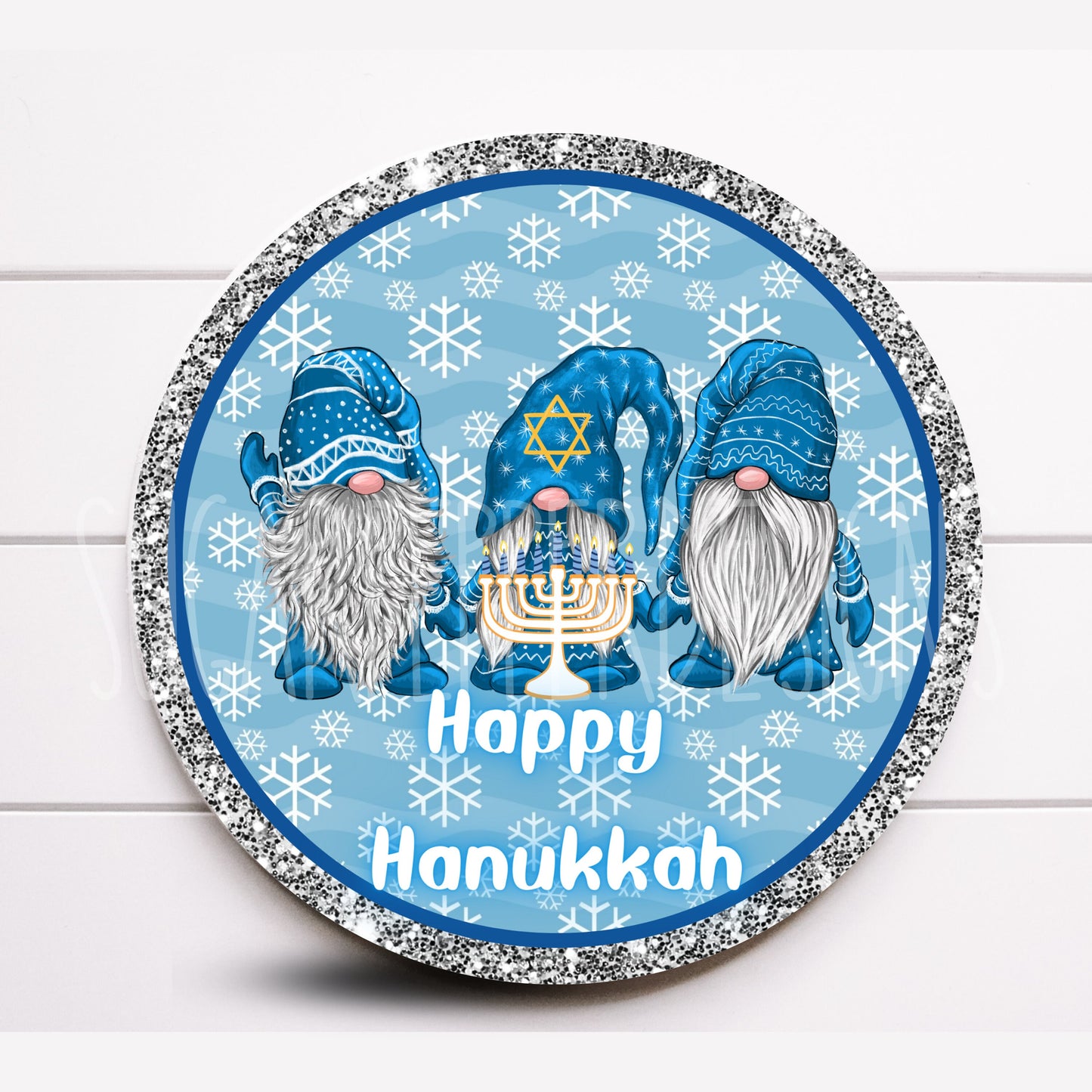 Wreath Sign, Happy Hanukah Wreath Sign, Gnome Wreath Sign, Round Metal Wreath Sign, Sugar Pepper Designs, Sign For Wreath,