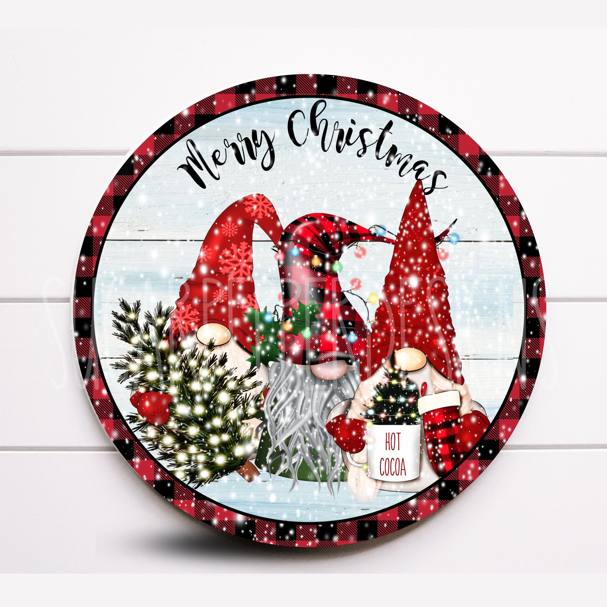 Wreath Sign, Merry Christmas Wreath Sign, Winter Gnome Wreath Sign, Round Metal Sign, Sugar Pepper Designs, Sign For Wreath