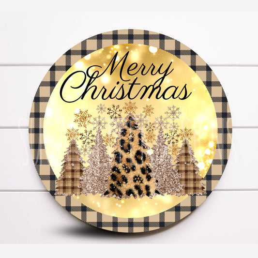 Wreath Sign, Gold Christmas Wreath Sign, Animal Print Christmas Wreath Sign, Round Metal Sign, Sugar Pepper Designs, Sign For Wreath