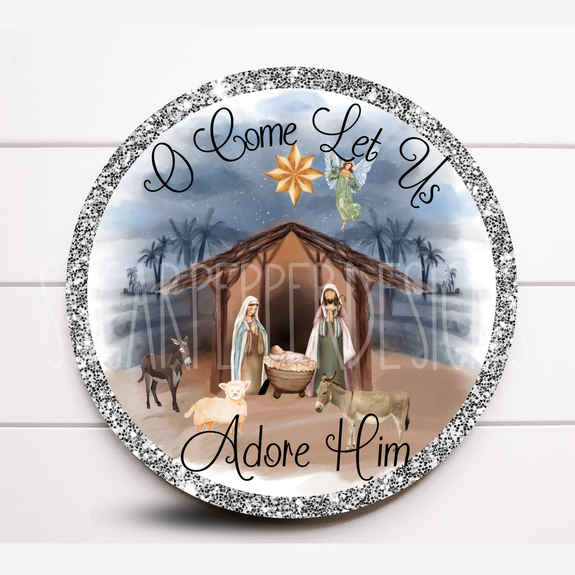 Wreath Sign, O Come Let Us Adore Him Wreath Sign, Christmas Wreath Sign, Sign For Wreath, Sugar Pepper Designs